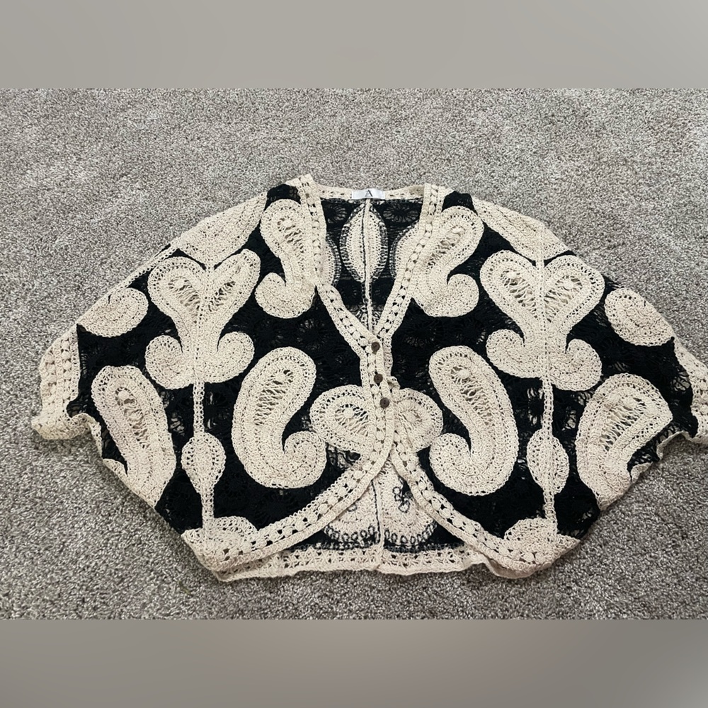 Black and Cream Crochet Cardigan